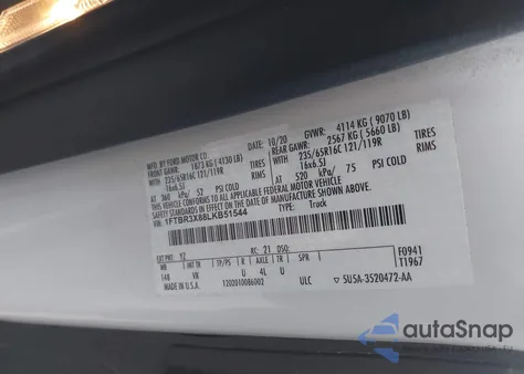 2020 Ford Transit-250 Cargo Van z USA, uszkodzony, nr VIN 1FTBR3X88LKB51544